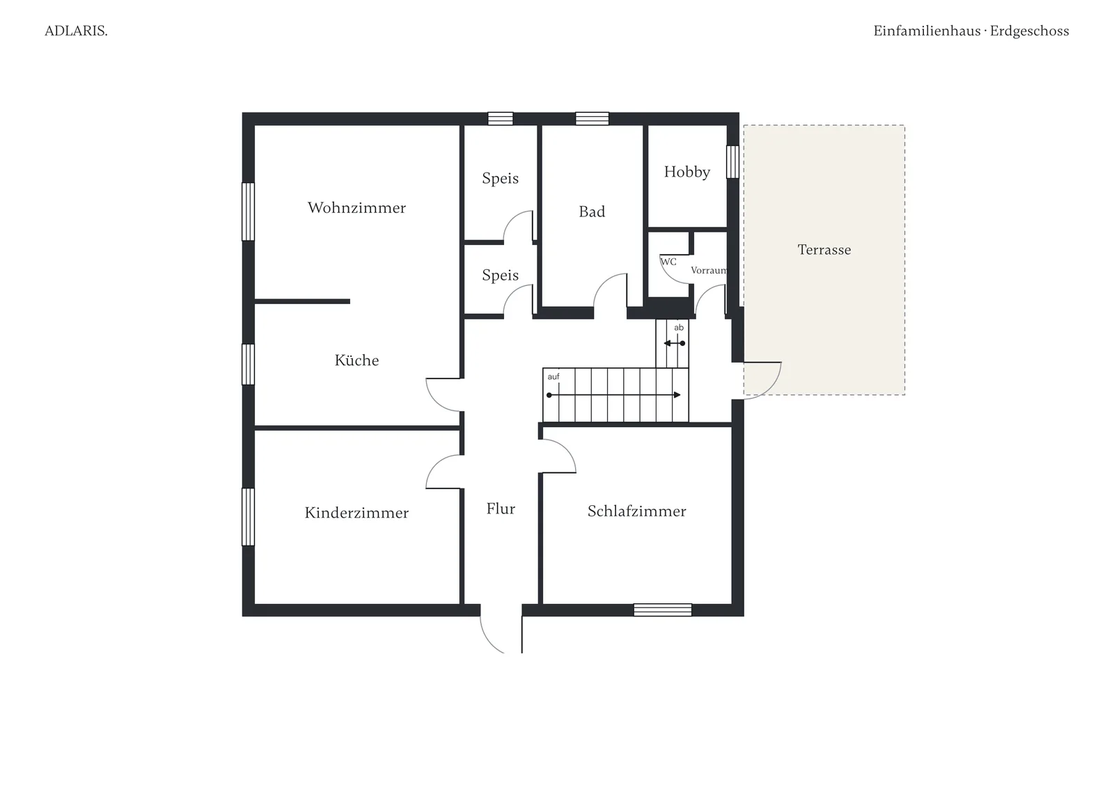 Sauberer 2D-Grundriss des Erdgeschosses